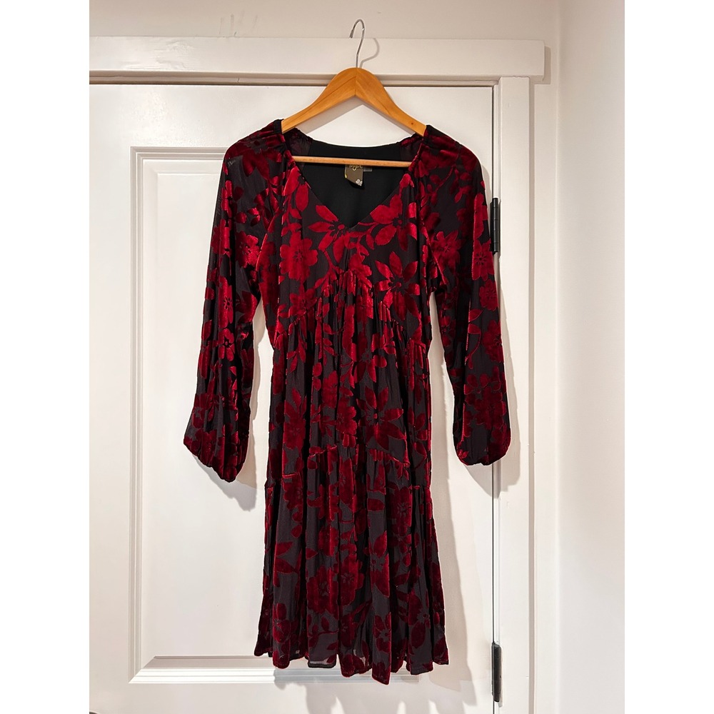 Taylor Whimsigoth Coquette Velvet Burnout Dress Fairy Grunge Milkmaid Women's 6